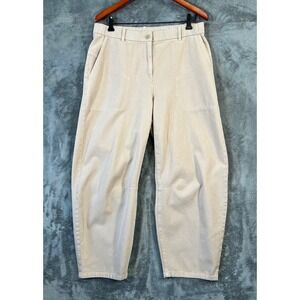 EILEEN FISHER Barrel Pants Beige Medium Organic Cotton Wide Leg Tapered Crop